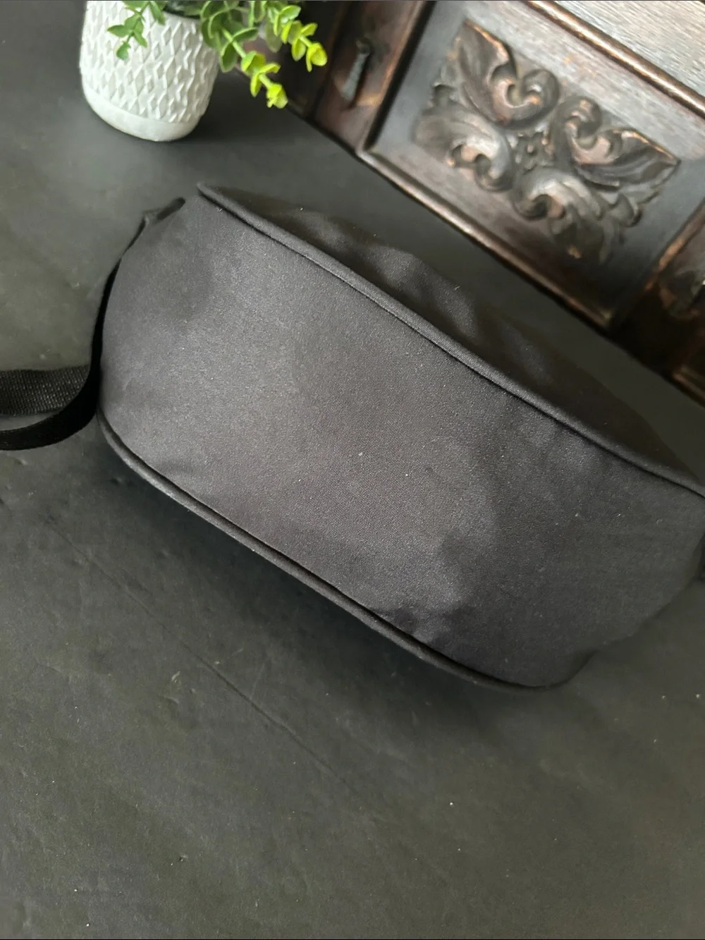 Beautiful Black Crescent Nylon Shoulder Bag with Silver Logo - Picture 7 of 8